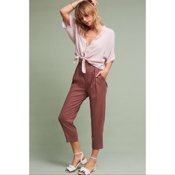 Anthropologie Harlyn Striped Cropped Trouser Pants Size XS - Picture 1 of 12